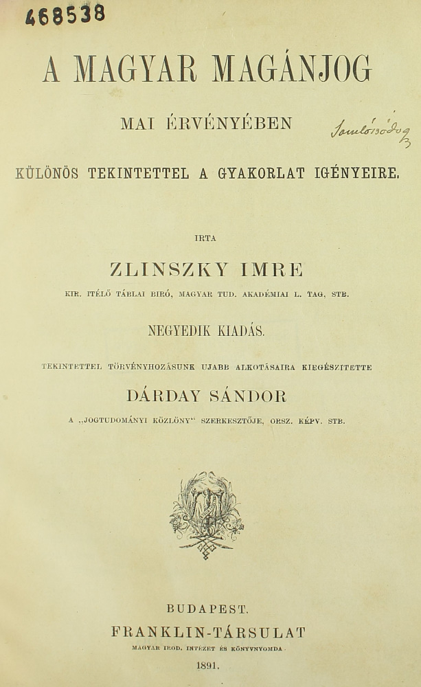 A magyar magánjog mai érvényében