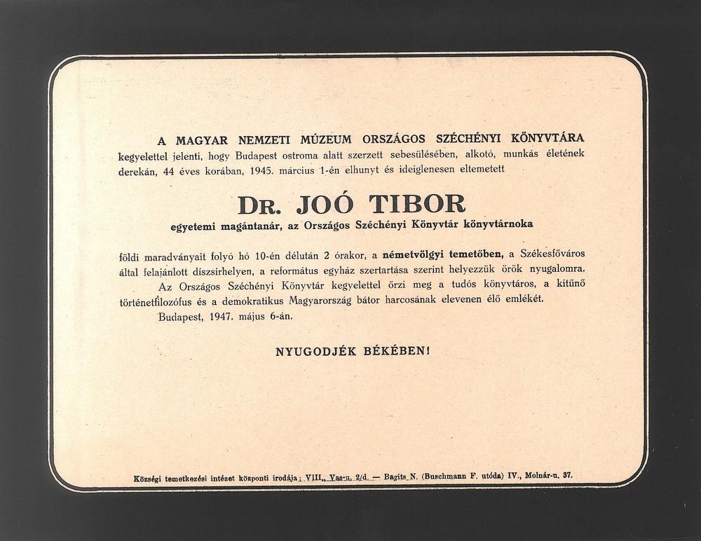 Joó Tibor gyászjelentés